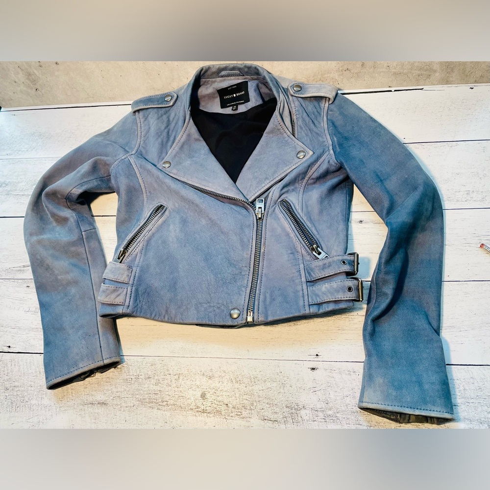 Lucky Brand Women's Light Blue Buttery Genuine Leather Jacket